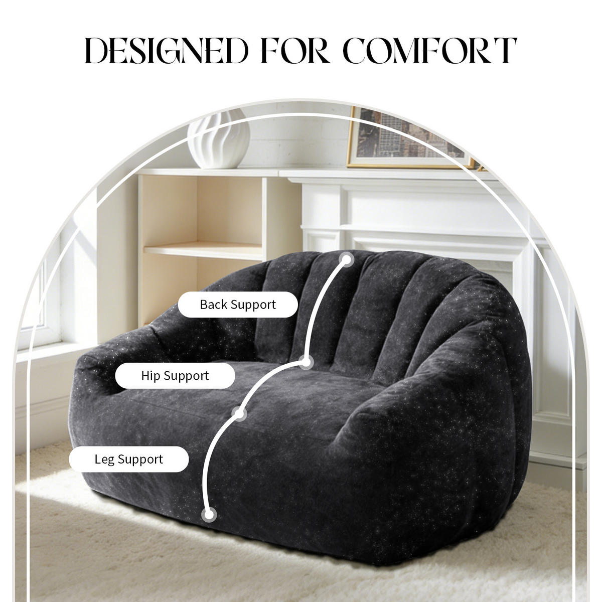 2-SITZER SOFA aus Flanell mit skulpturaler Wellen-Rückenlehne - Schwarz, Textil (140/61/98cm) - Urban Meuble