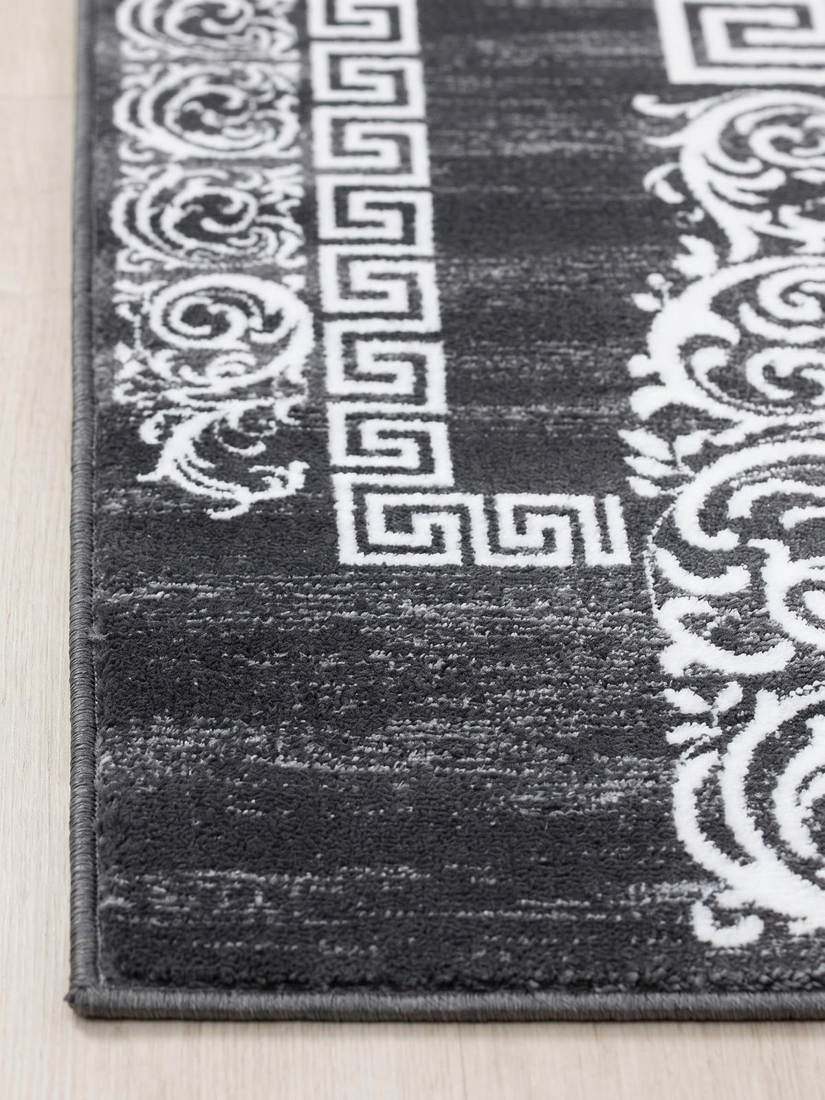 TEPPICH Kurzflor ASPEN in Grau, mit Mäander-Muster, 80 x 300 cm - Grau, Textil (80/300cm) - KADIMA DESIGN