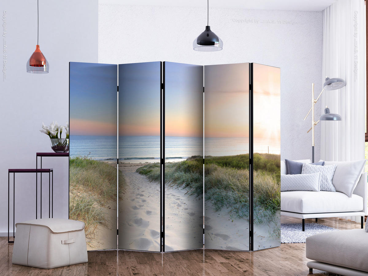 PARAVÁN Jednostranný 5-dielny 225x172 cm Pláž a More - viacfarebná, drevo/textil (225/172/3cm) - Muralo