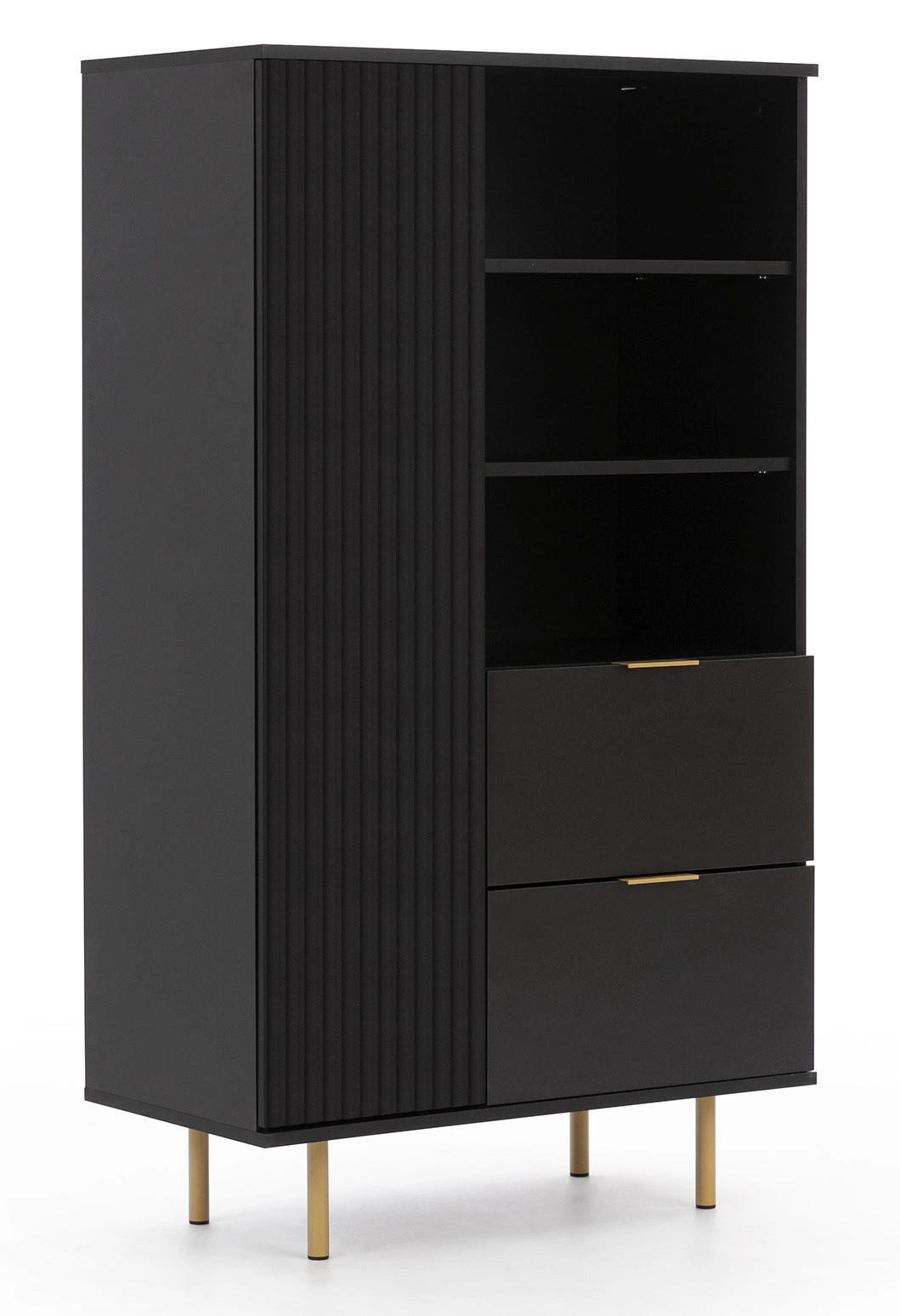 BÜCHERREGAL Nubia R1D2SZ Schwarz - Goldfarben/Schwarz, Holzwerkstoff/Metall (80/140/41cm) - Ravio