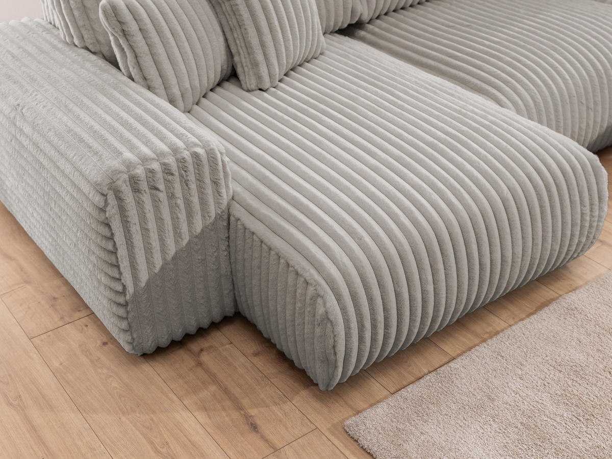 WOHNLANDSCHAFT Mollis Hellgrau Plüschcord im XXL-Format - Ottomane Links - Hellgrau/Schwarz, Holz/Kunststoff (316/77/194cm) - S-Style Möbel