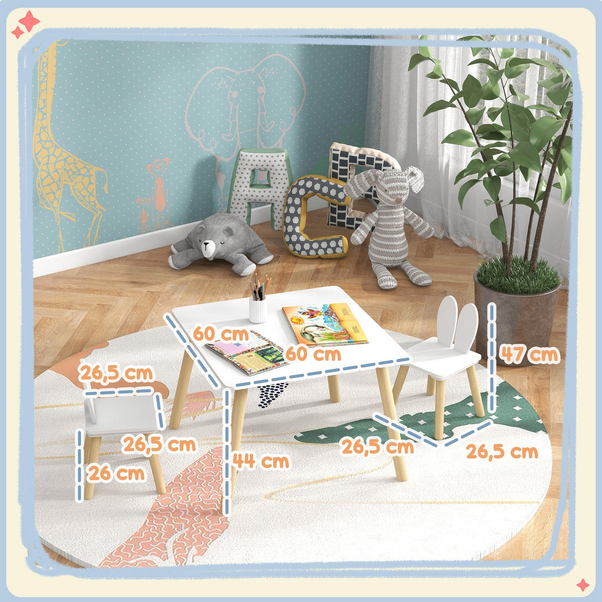 KINDERSITZGRUPPE DE-17515 Hasenohren-Design mit Stauraum Weiß - Weiß, Holzwerkstoff (60/44/60cm) - ComfortXL