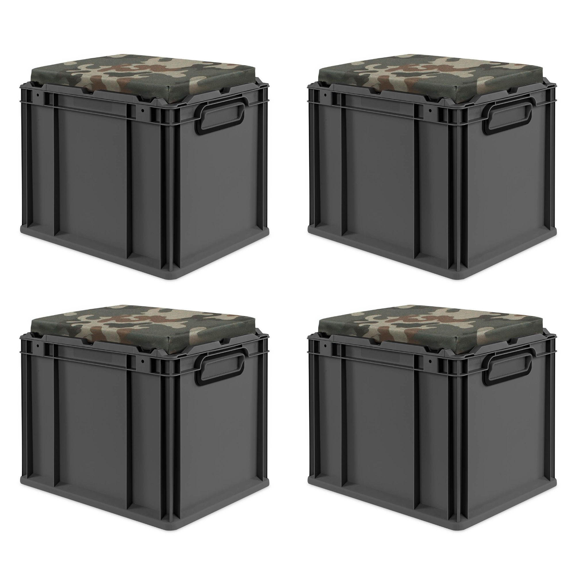 EUROBOX 4x NextGen Seat Camouflage, HxBxT 36,5x30x40cm, 30 Liter, Griffe geschlossen, Schwarz - Schwarz, Kunststoff (30/36.5/40cm) - PROREGAL