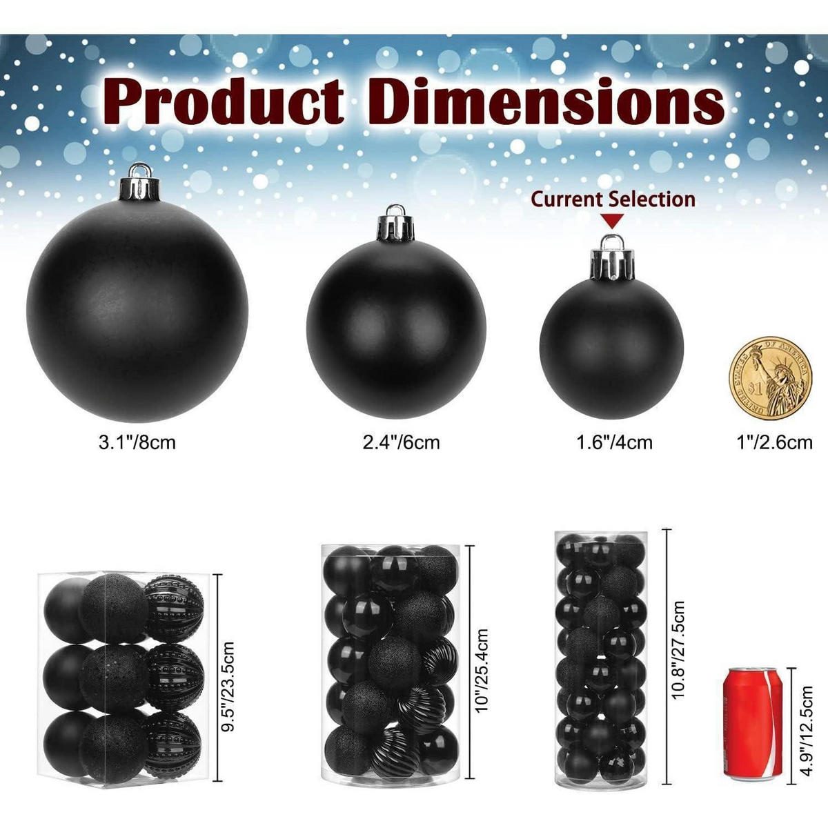 WEIHNACHTSKUGELN 12 Stück 8 cm Schwarz Bruchsicher Kunststoff - Schwarz, Kunststoff (8/8/8cm)