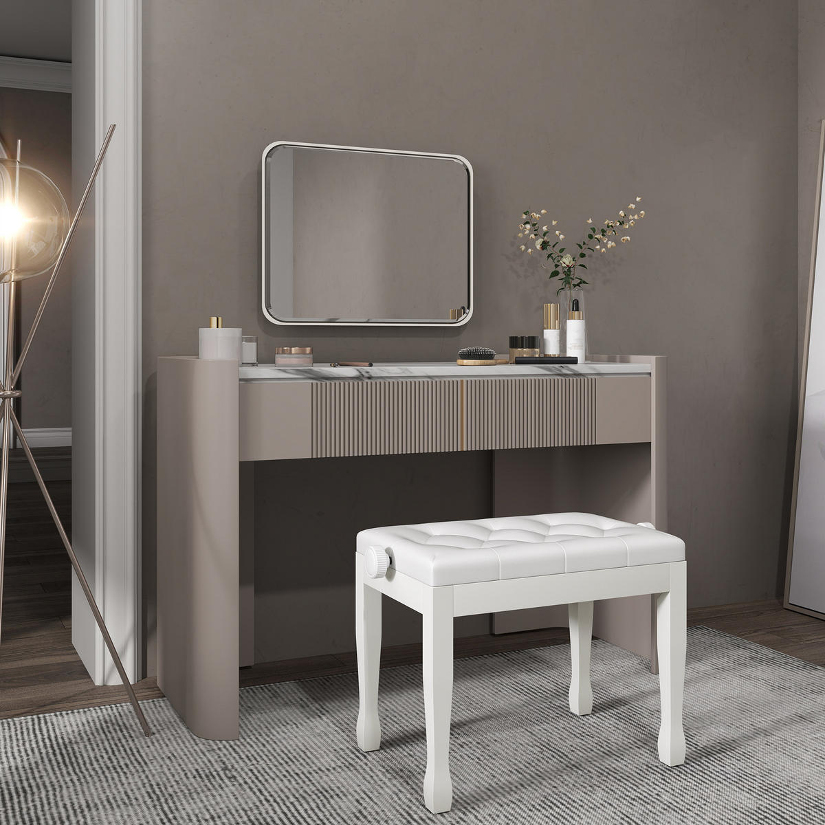 KLAVIERHOCKER DE-07223 höhenverstellbar mit Kunstleder Weiß - Weiß, Holz (35/55/64cm) - ComfortXL