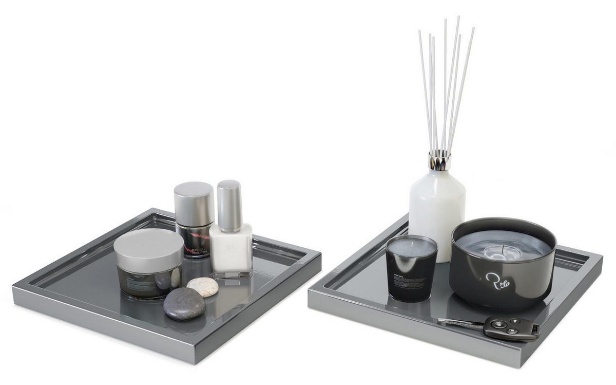 DEKOSCHALE Maya Grau Hochglanz 2er Set - Grau, Holzwerkstoff (1.8cm) - Vladon