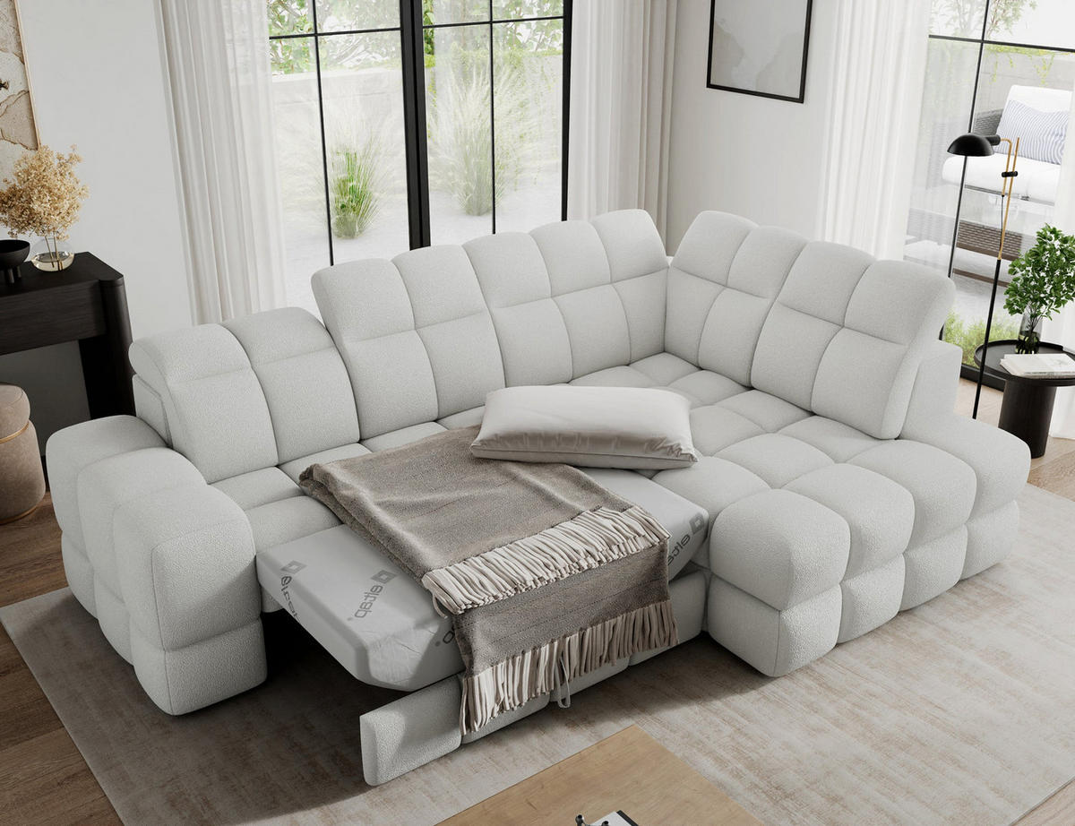 ECKSOFA Bronon mit Schlaffunktion und Bettkasten – Modernes Design, verstellbare Kopfstützen und verschiebbare Rückenlehnen - Weiß, Kunststoff (296/109cm) - Wohnideebilder