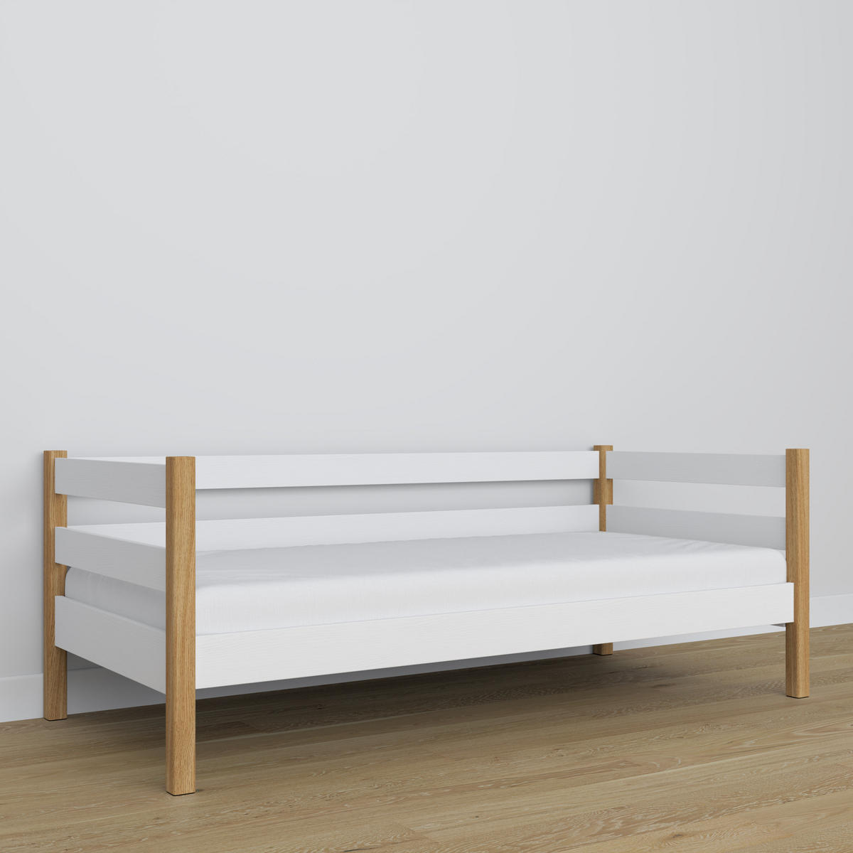 TAGESBETT Weiß / Eiche Natur 120/200 - Eiche Artisan/Weiß, Naturmaterialien/Holz (120/200cm) - N-Wood