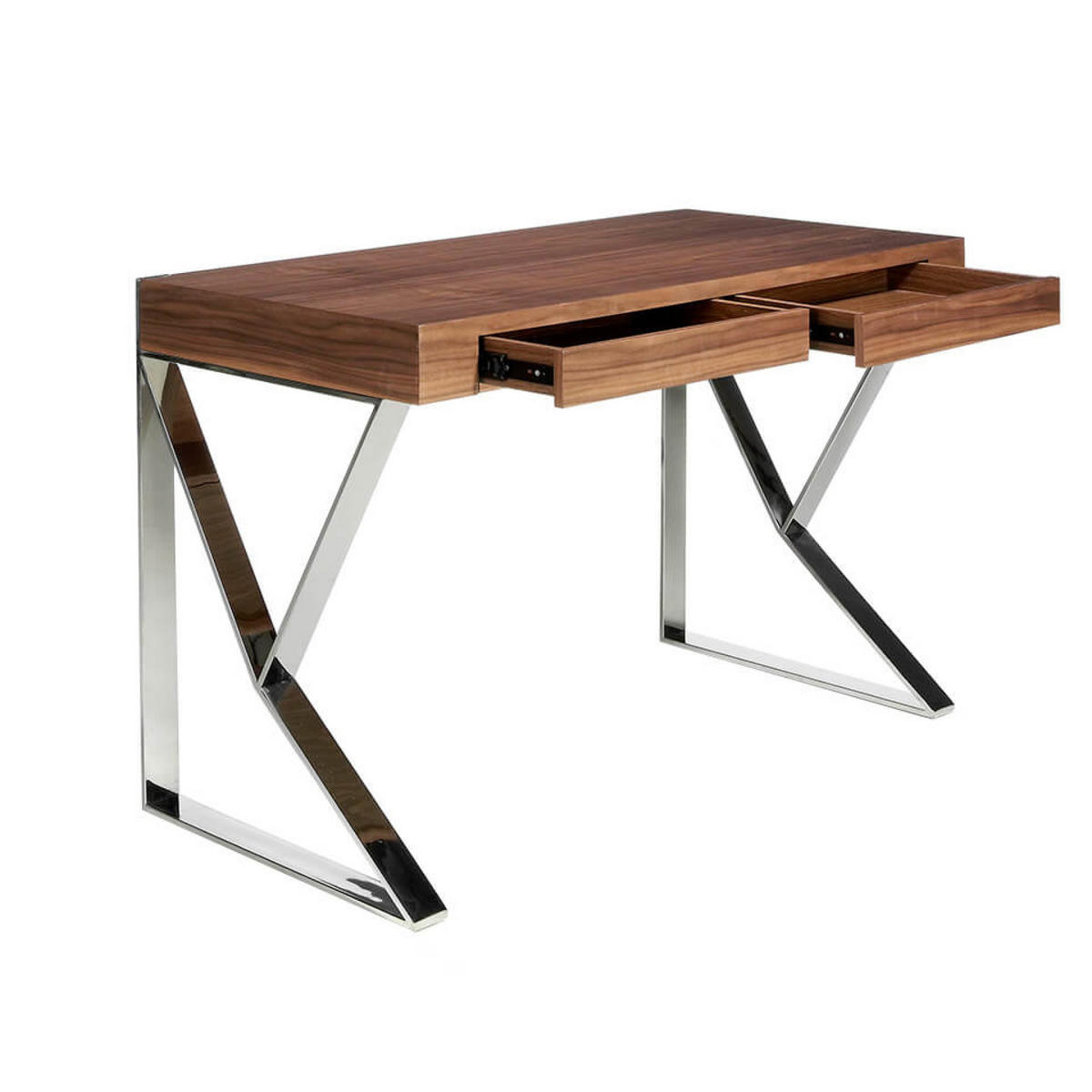 SCHREIBTISCH Rechteckig Walnuss Stahl 120/61/76 cm - Edelstahlfarben/Walnussfarben, Holz/Metall (61/120/76cm) - ANGEL CERDA