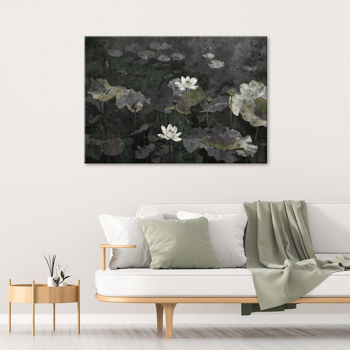 WANDBILD vintage seerosen - Grün, Textil (60/40cm) - Feeby