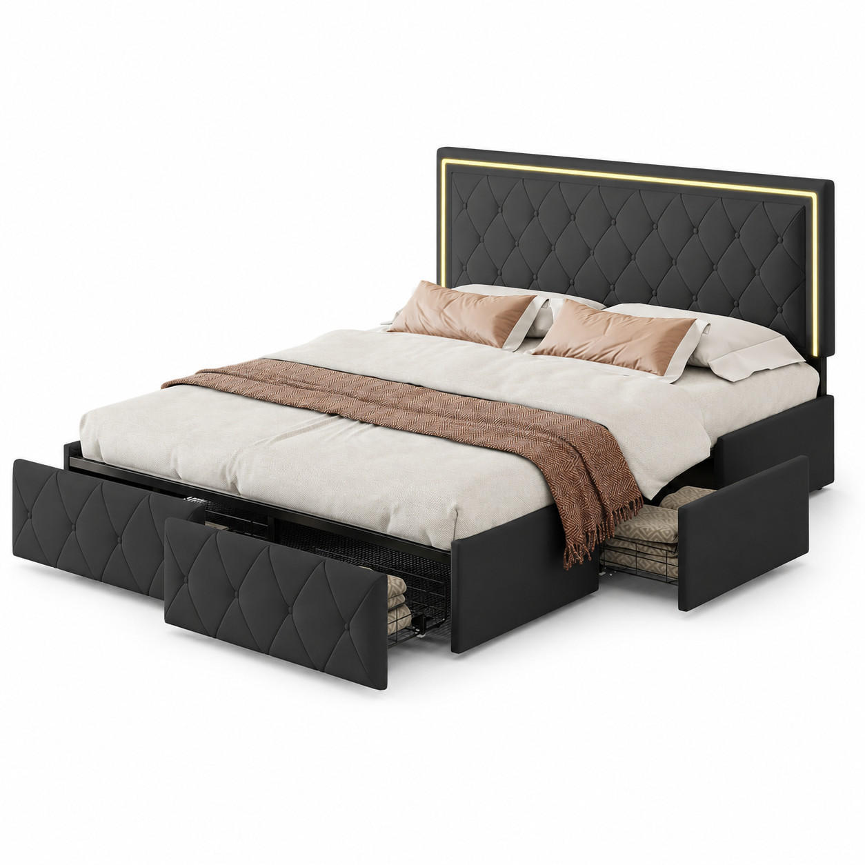 POLSTERBETT 160/200 cm aus PU-Leder mit Stauraum, LED-Kopfteil, modernes Doppelbett für Schlafzimmer, komfortabel und praktisch - Grau, Holz/Metall (160/200cm) - Joyfair