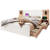 BETT 140/200 cm mit Kopfteil, 2 Schubladen, USB & Leselicht, inkl. Lattenrost - Weiß, Holzwerkstoff (140/200cm) - BEAOK