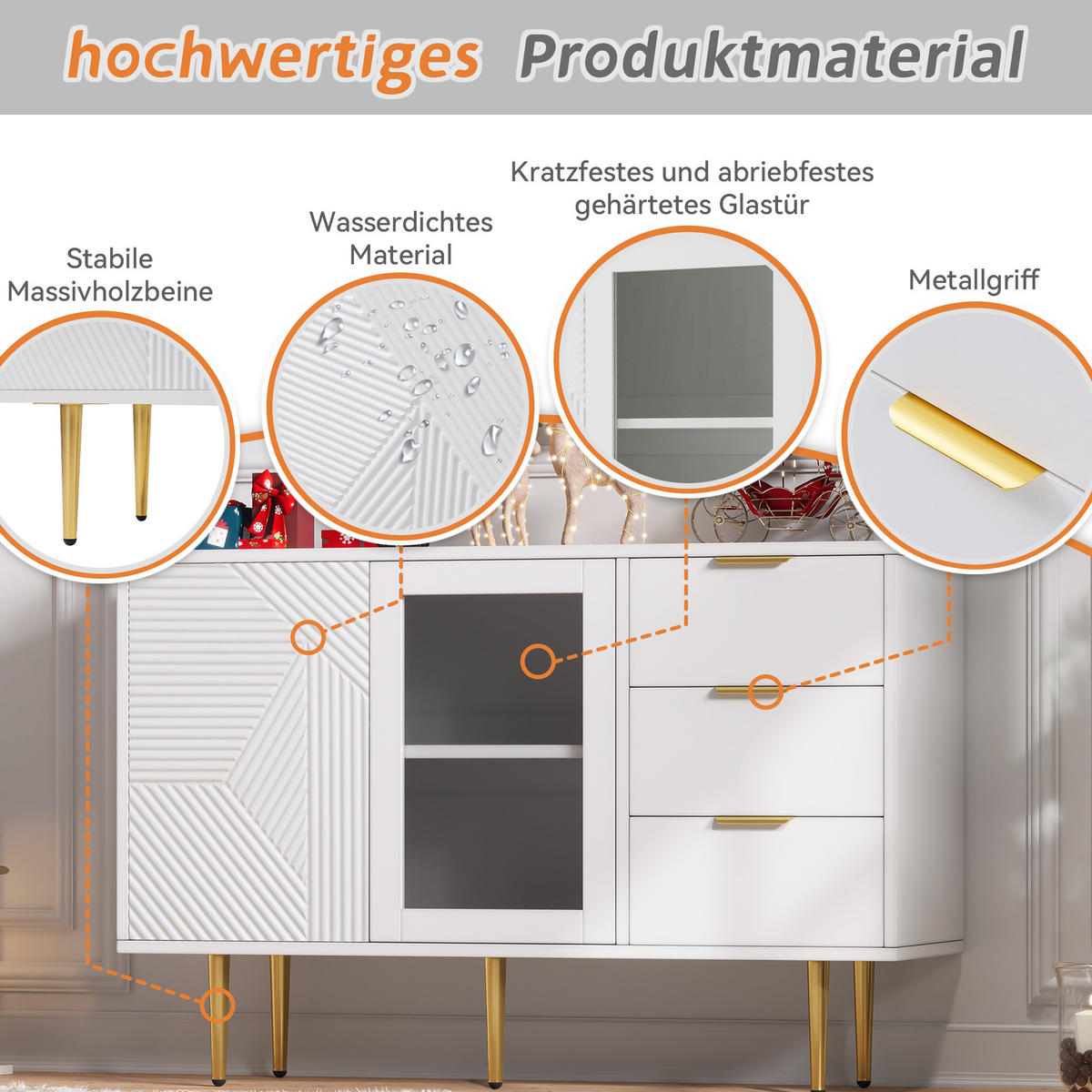 SIDEBOARD Weiß 120/38/79.5 cm - Weiß, Holzwerkstoff (120/79.5/38cm) - Urban Meuble