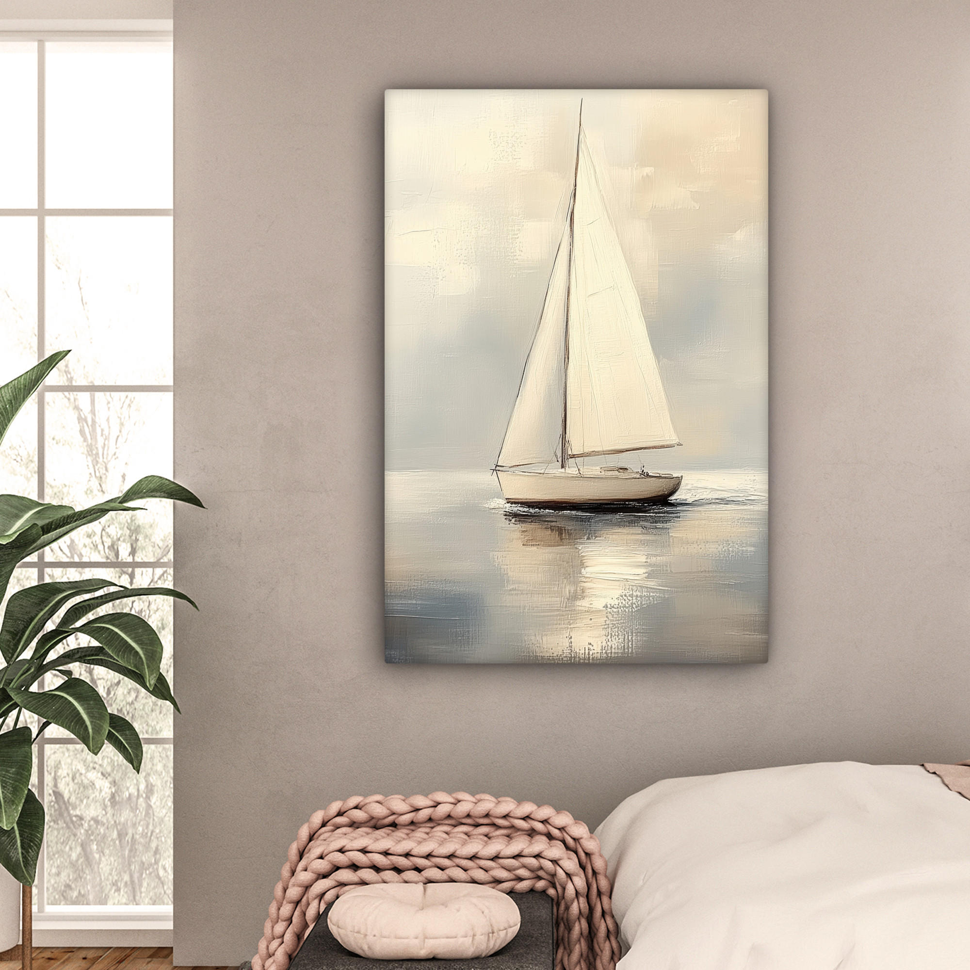 LEINWANDBILD Segelschiff - Meer - Bewölkt 80x120 cm - Creme, Textil (80/120cm) - MuchoWow