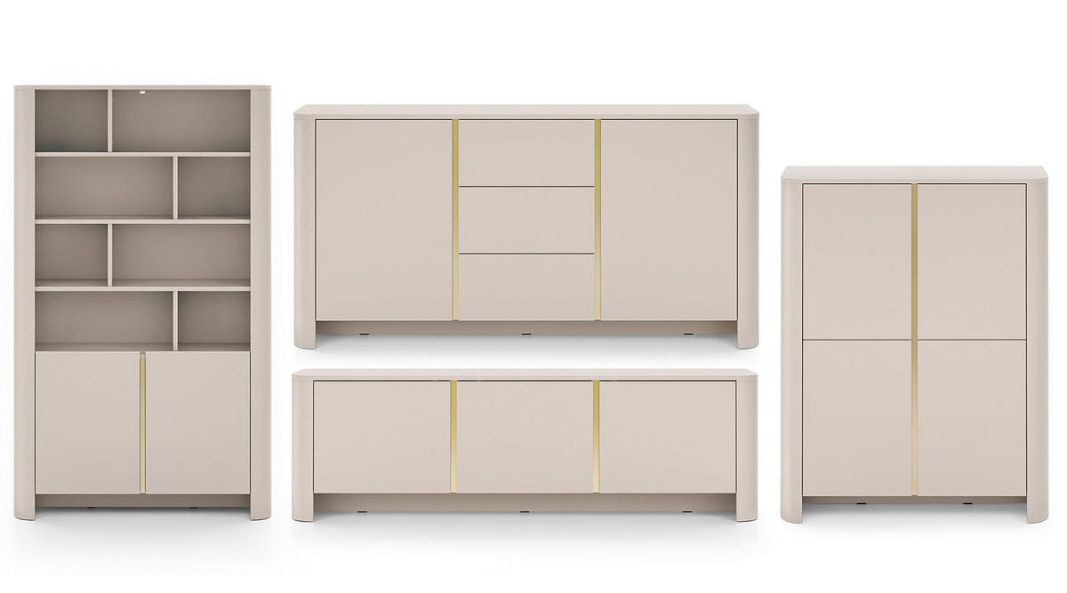 WOHNZIMMER-SET Bari Kaschmir / Gold (4er-Set) - Kaschmir/Creme, Holz/Holzwerkstoff (542/170/39cm) - Feldmann-Wohnen