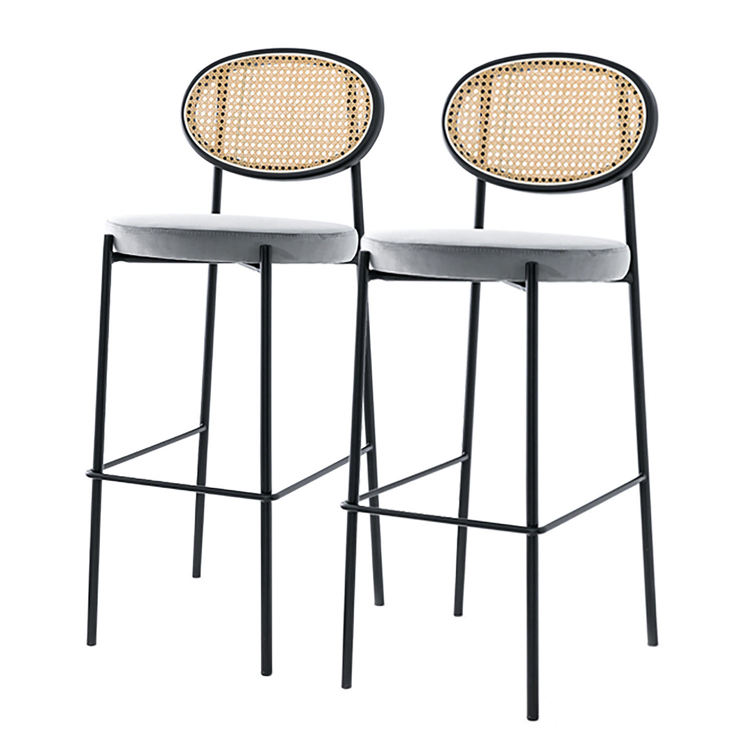BARSTUHL - Rattan & Webstoff / Metall, 2er-Set - Hellgrau, Naturmaterialien (53/106/42cm) - home24