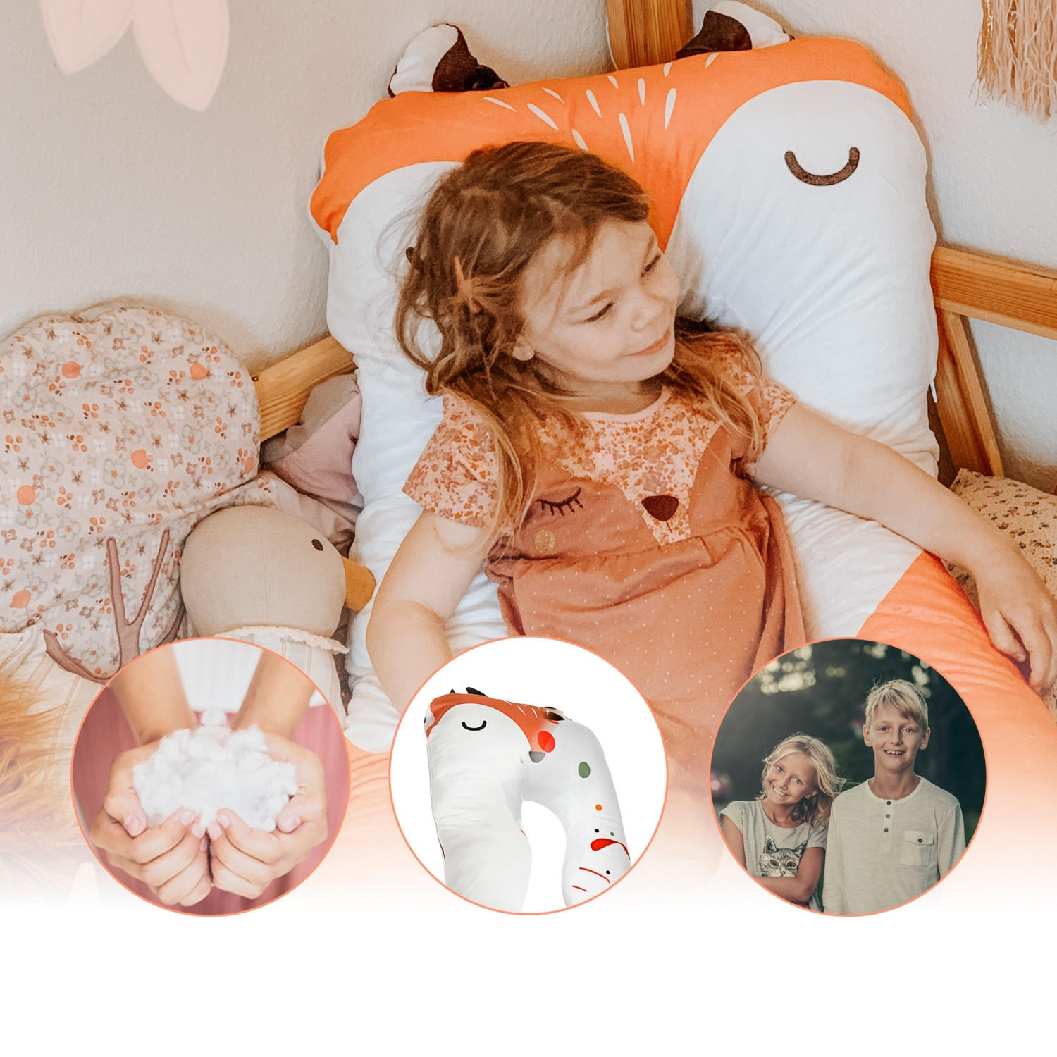 KISSEN für Kinder mit Fuchs - Weiß/Orange, Textil (60/120cm) - KomfortKissen