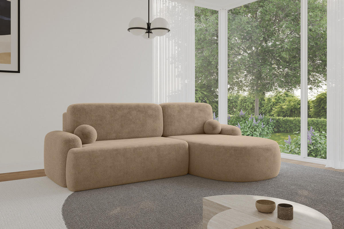 ECKSOFA mit Schlaffunktion und Bettkasten LIRA-L - 264x172x89 Beige - Beige, Holzwerkstoff/Textil (172/264cm) - ALTDECOR