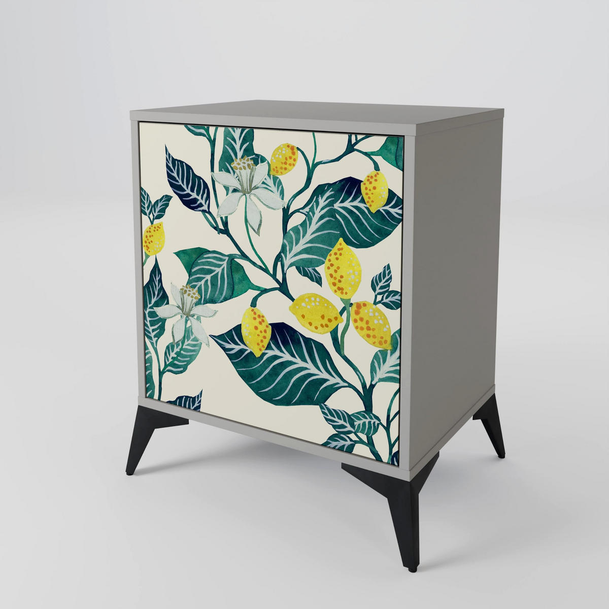 SIDEBOARD LEMON TREE, Grau, 57,5x42x75,5 cm, Goldfarbene Metallfüße - Goldfarben/Multicolor, Holzwerkstoff/Metall (57.5/75.5/42cm) - SpaceRebels