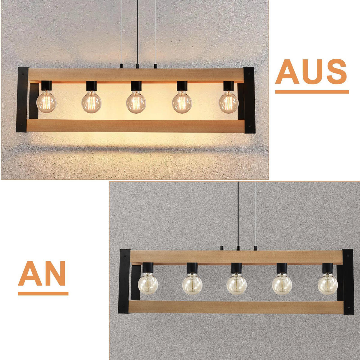 PENDELLEUCHTE Margarete 5-flammig 90/20/150 cm - Braun, Holzwerkstoff (90/20/150cm) - Nettlife