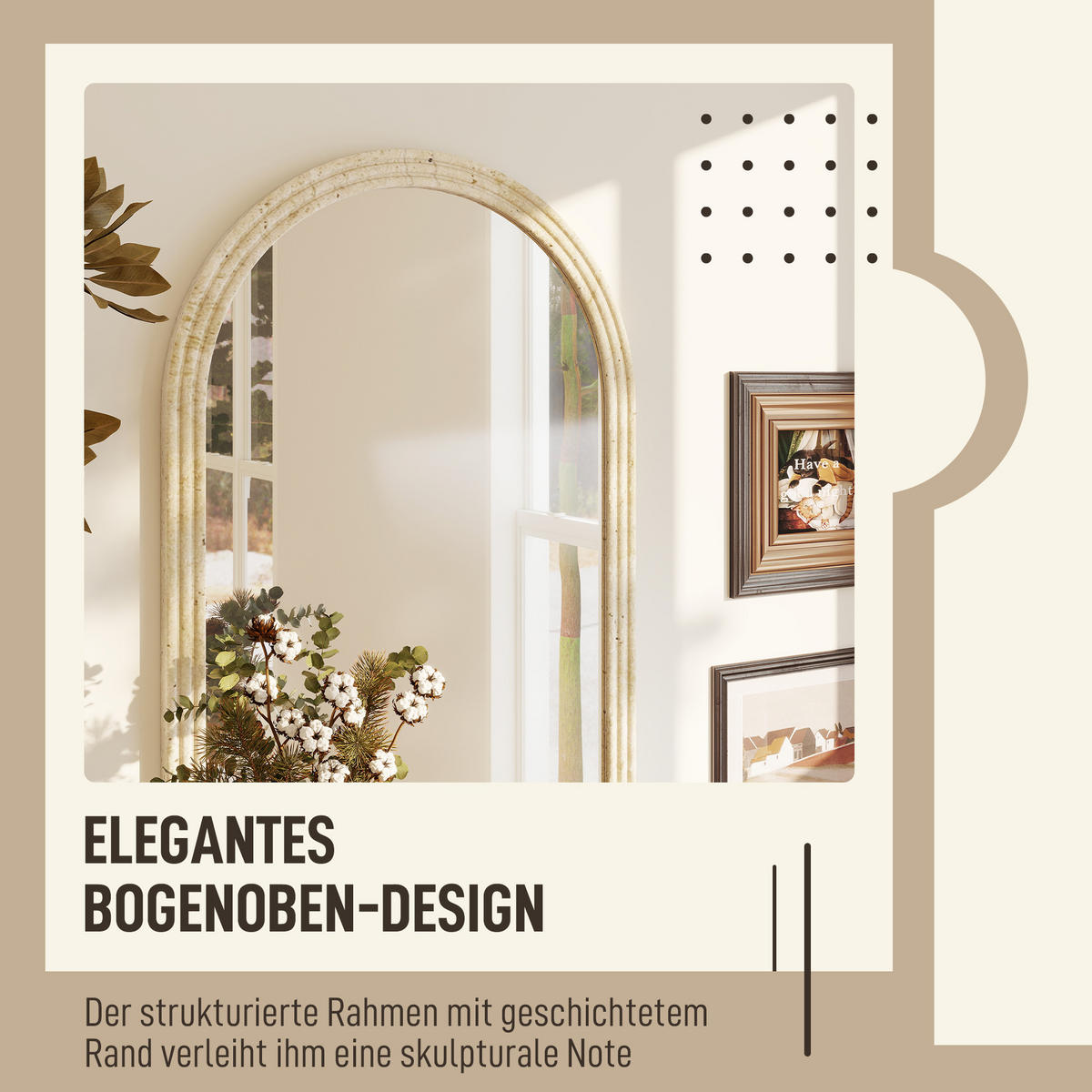 WANDSPIEGEL Polystyrol Glas Beige - Beige, Glas/Kunststoff (2/70/50cm) - HOMCOM