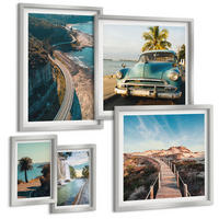 BILDER SET 5er Set - 50x50 cm & 20x30 cm & 40x60 cm Silberner Rahmen - Fuji-Torii-Bambuswald, Japan - Silberfarben, Kunststoff (40/60cm) - TULUP