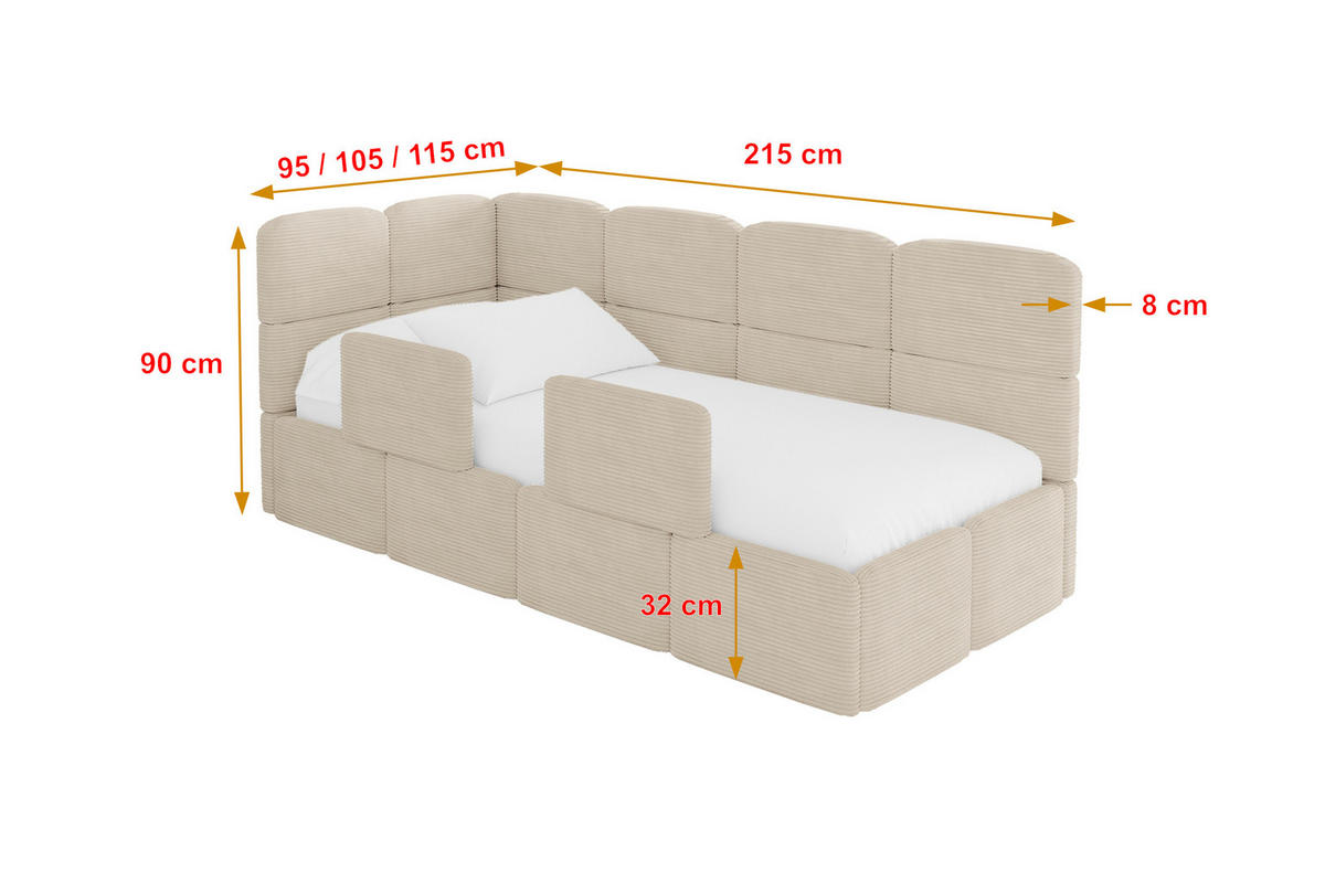EINZELLBETT Jugendbett mit Bettkasten und Matratze H3/H4, Rechts - KIVY 80x200 Beige - Kaschmir, Holzwerkstoff/Textil (80/200cm) - ALTDECOR