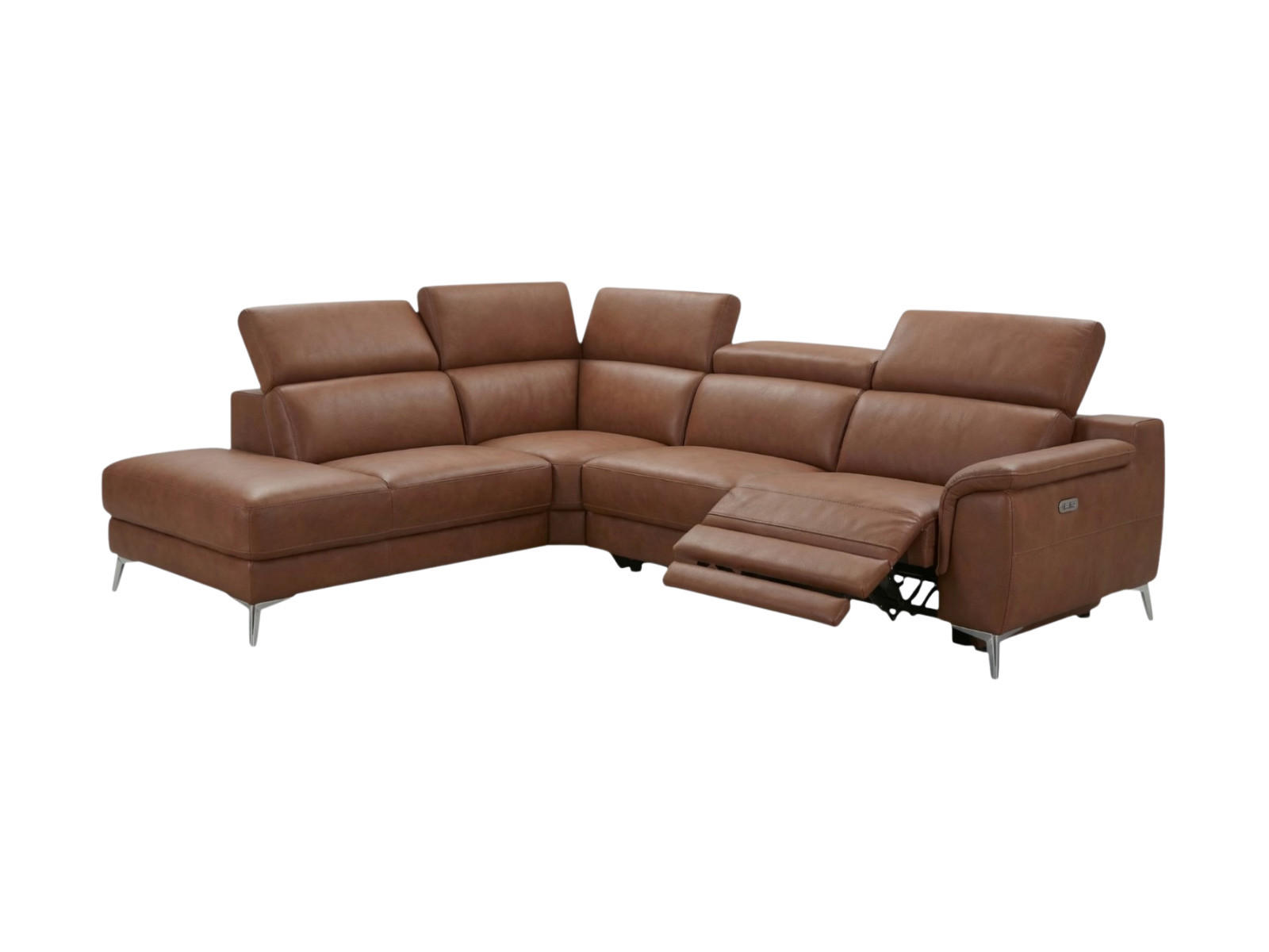 ECKSOFA Jardin Echtleder mit 1 x Relaxfunktion Cognacbraun - Cognac, Leder/Metall (230/266cm)