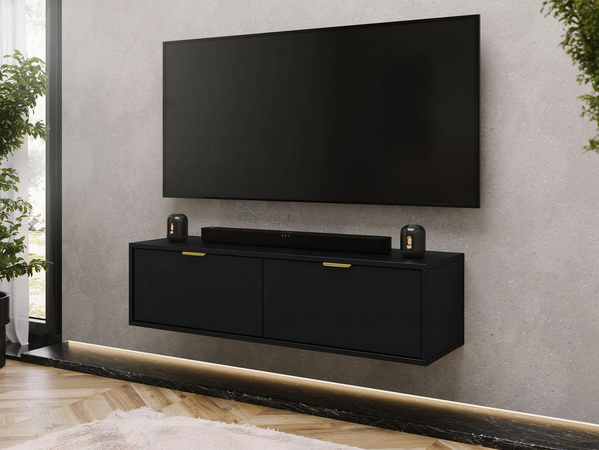 TV-LOWBOARD Senna 140 - Goldfarben/Schwarz, Holzwerkstoff/Metall (140/35/33cm) - MIRJAN24