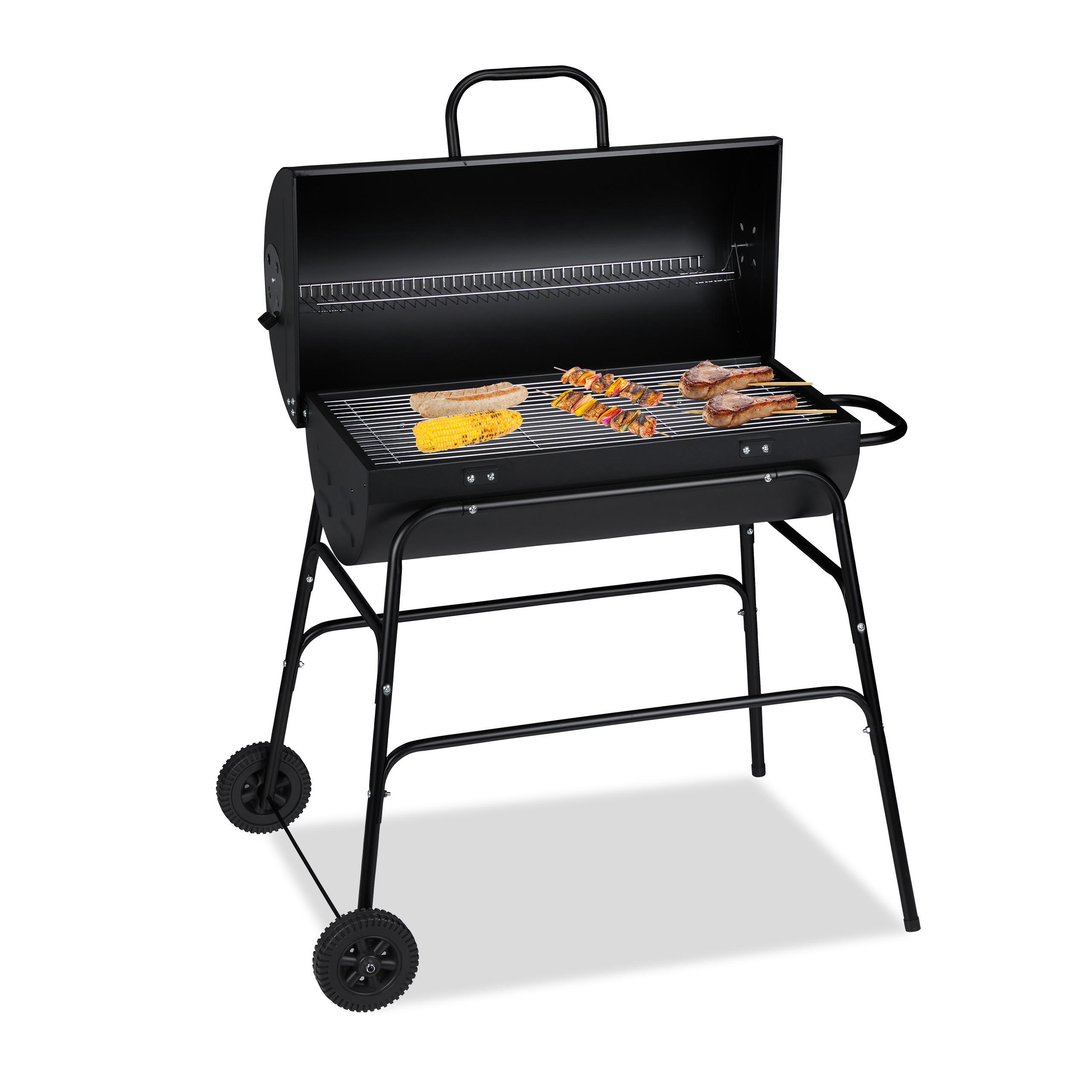 HOLZKOHLEGRILL - Schwarz, Kunststoff/Metall (103/96.5/64.5cm) - Relaxdays