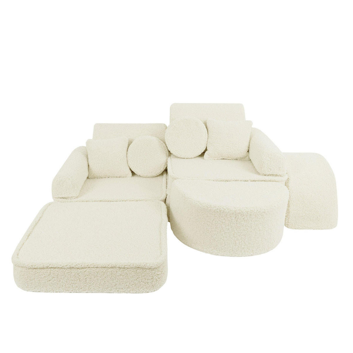 KINDERSOFA Pocket Max modular 12-tlg. aus Teddystoff in Creme - Creme, Textil (120/25/60cm) - MeowBaby
