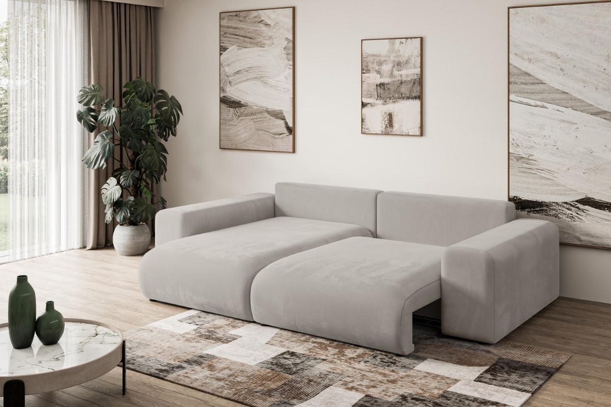 ECKSOFA mit Schlaffunktion und Bettkasten ESKAR-L 256x165x84cm Hellbraun Velours - Hellbraun/Schwarz, Holzwerkstoff/Kunststoff (165/256cm) - ALTDECOR