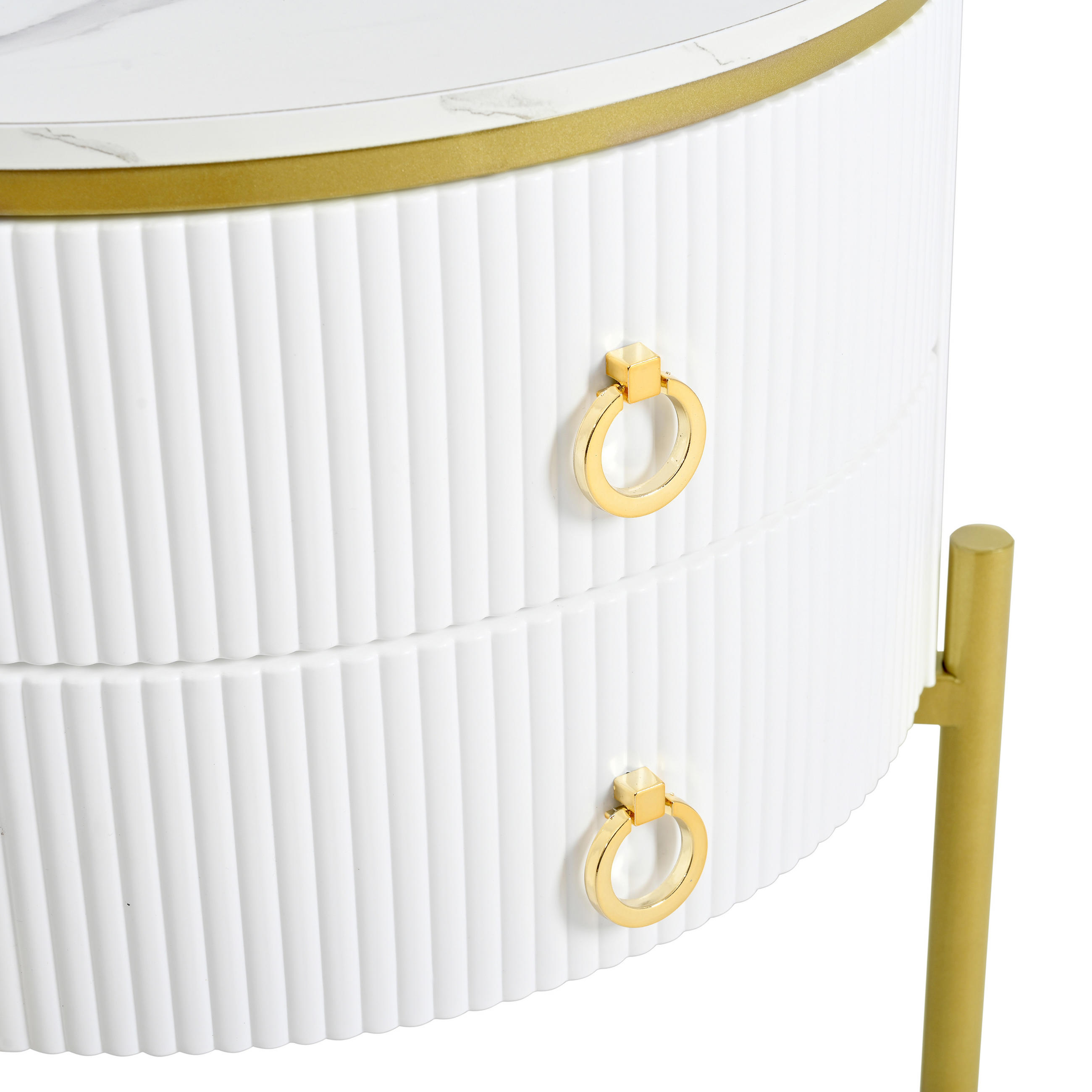 BEISTELLTISCH Weiß und Gold 50/50/51 cm 2 Schubladen Marmoroptik - Weiß, Holzwerkstoff (50/50/51cm) - PANGIVO