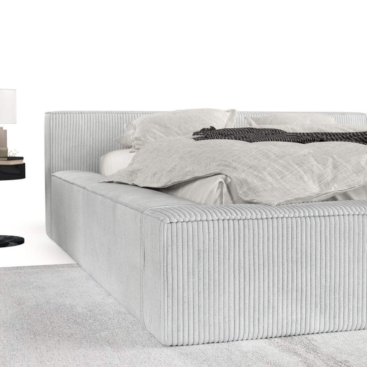 POLSTERBETT Casto mit Stauraum 200/200 cm Hellgrau im Poso Stoff - Hellgrau/Schwarz, Holz/Holzwerkstoff (200/200cm) - AltaBeds