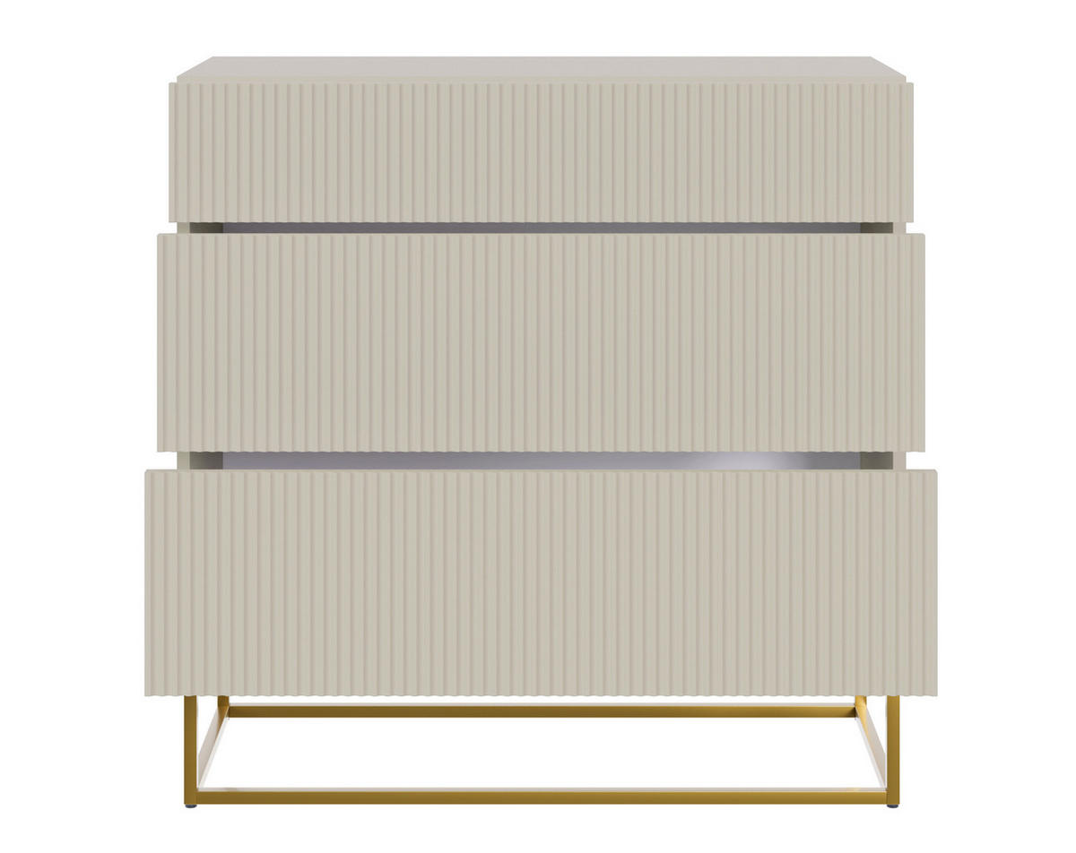 KOMMODE Veldio Greige mit 3 Schubladen 90 cm - Taupe/Goldfarben, Holzwerkstoff/Metall (90/90/38cm) - Selsey