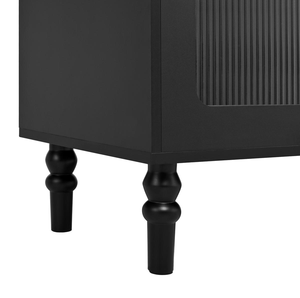 BUFFET 120x40x138.5 cm Schwarz mit Fluted Glas & Ladestation - Schwarz, Holzwerkstoff (120/138.5/40cm) - Modfu