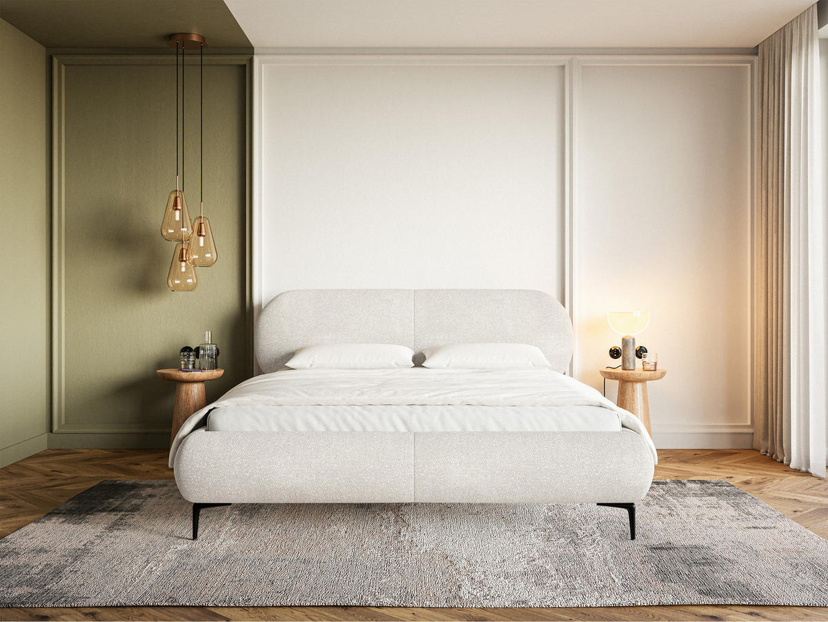 POLSTERBETT Ovalle Cremeweiß mit schwarzen Metallbeinen 160 cm - Creme/Schwarz, Textil/Metall (160/200cm) - Selsey