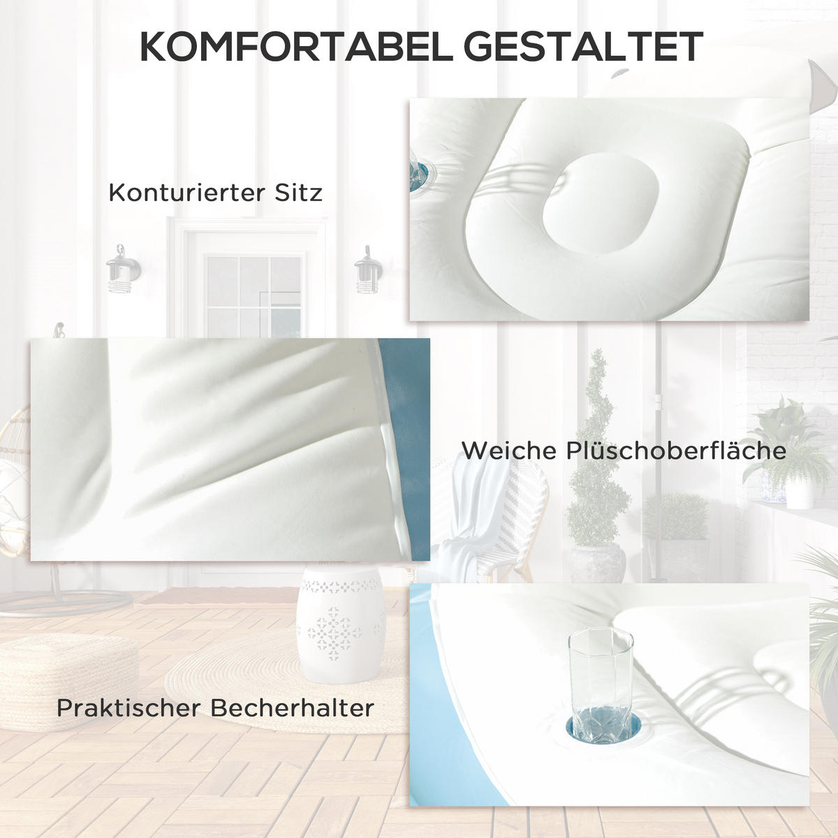 AUFBLASBARES SOFA, Weiß+Blau, Kunststoff - Weiß, Kunststoff (100/87/100cm) - Outsunny