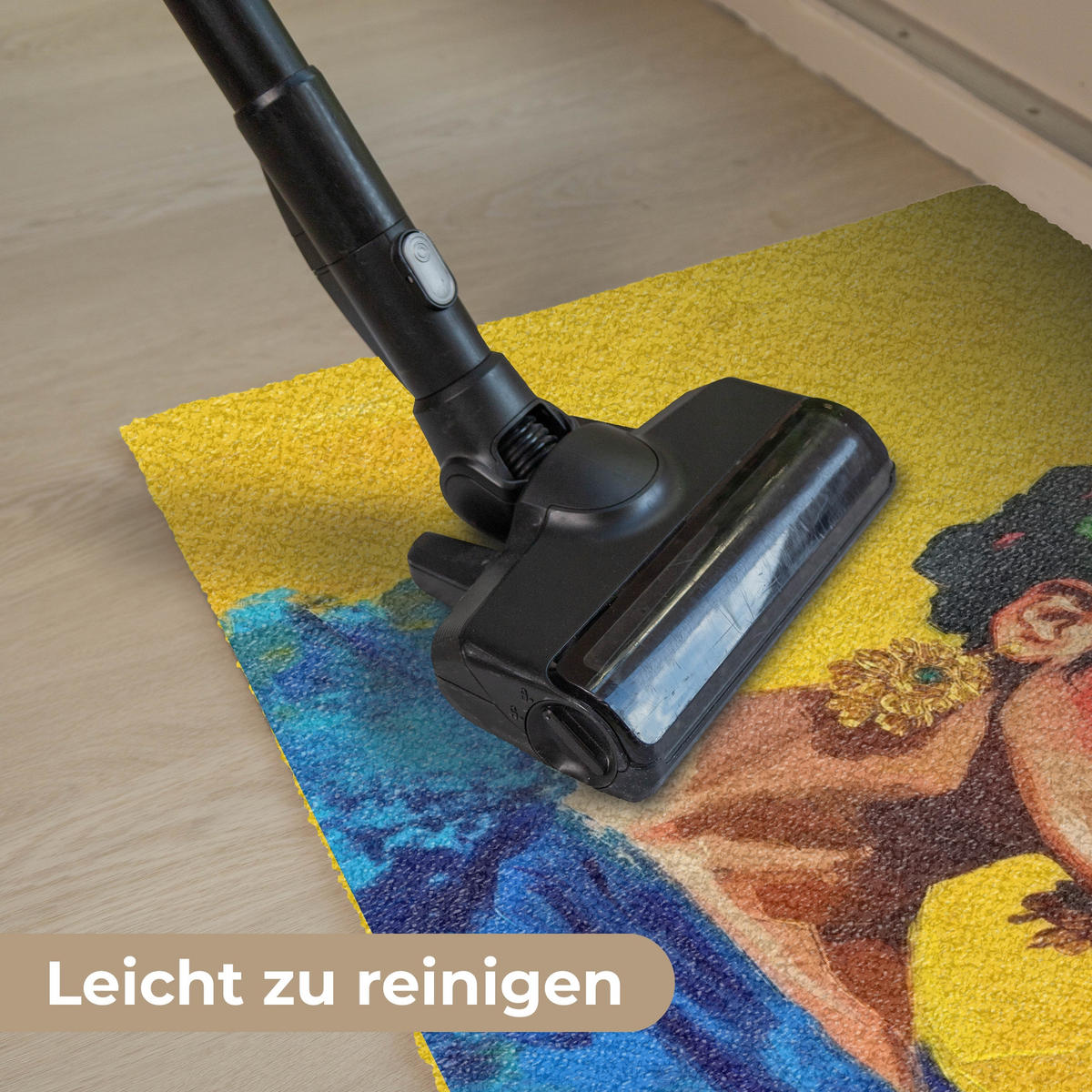 FUSSMATTE Frida Kahlo - Frau - Gelb - Blau - Blumen 90x60 cm - Gelb, Kunststoff (90/0.4cm) - MuchoWow