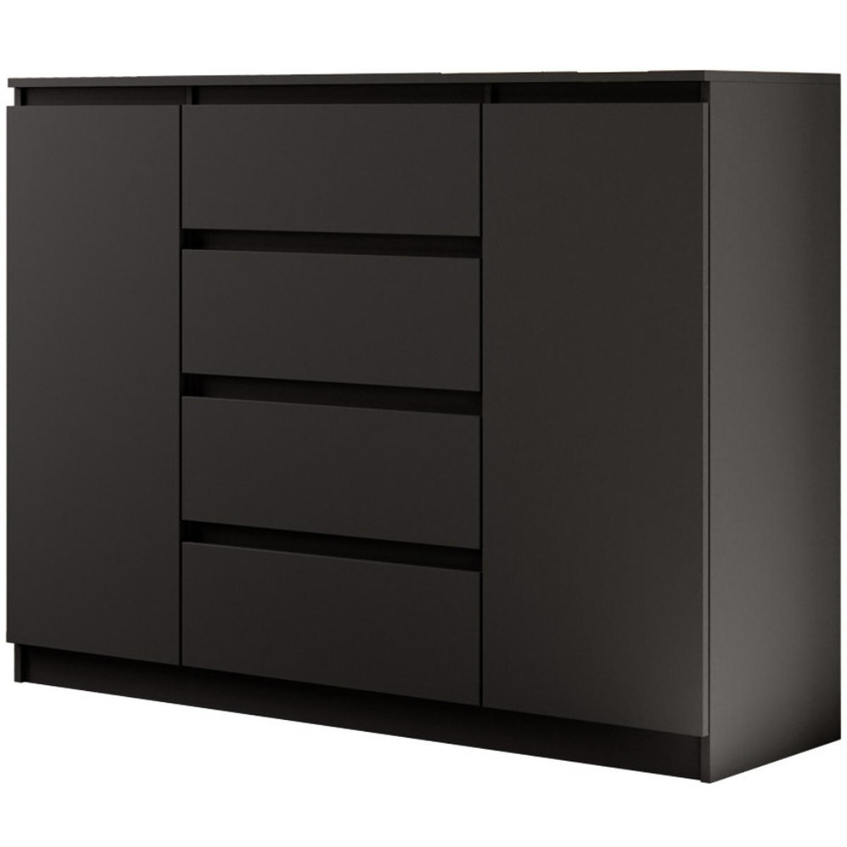 KOMMODE Lemon 120 cm mit zwei Türen und vier Schubladen Schwarzmatt - Schwarz, Holzwerkstoff (120/101.5/39cm) - Beautysofa