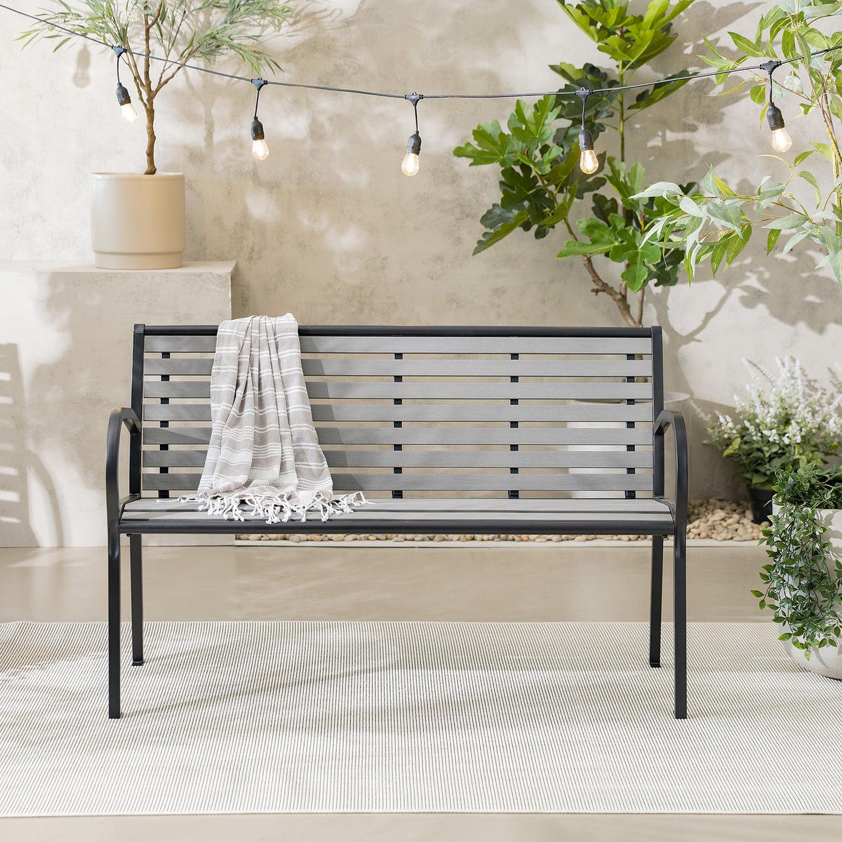 GARTENBANK - Stahl / Polywood - Anthrazit, Holzwerkstoff/Metall (125/80/59cm) - home24