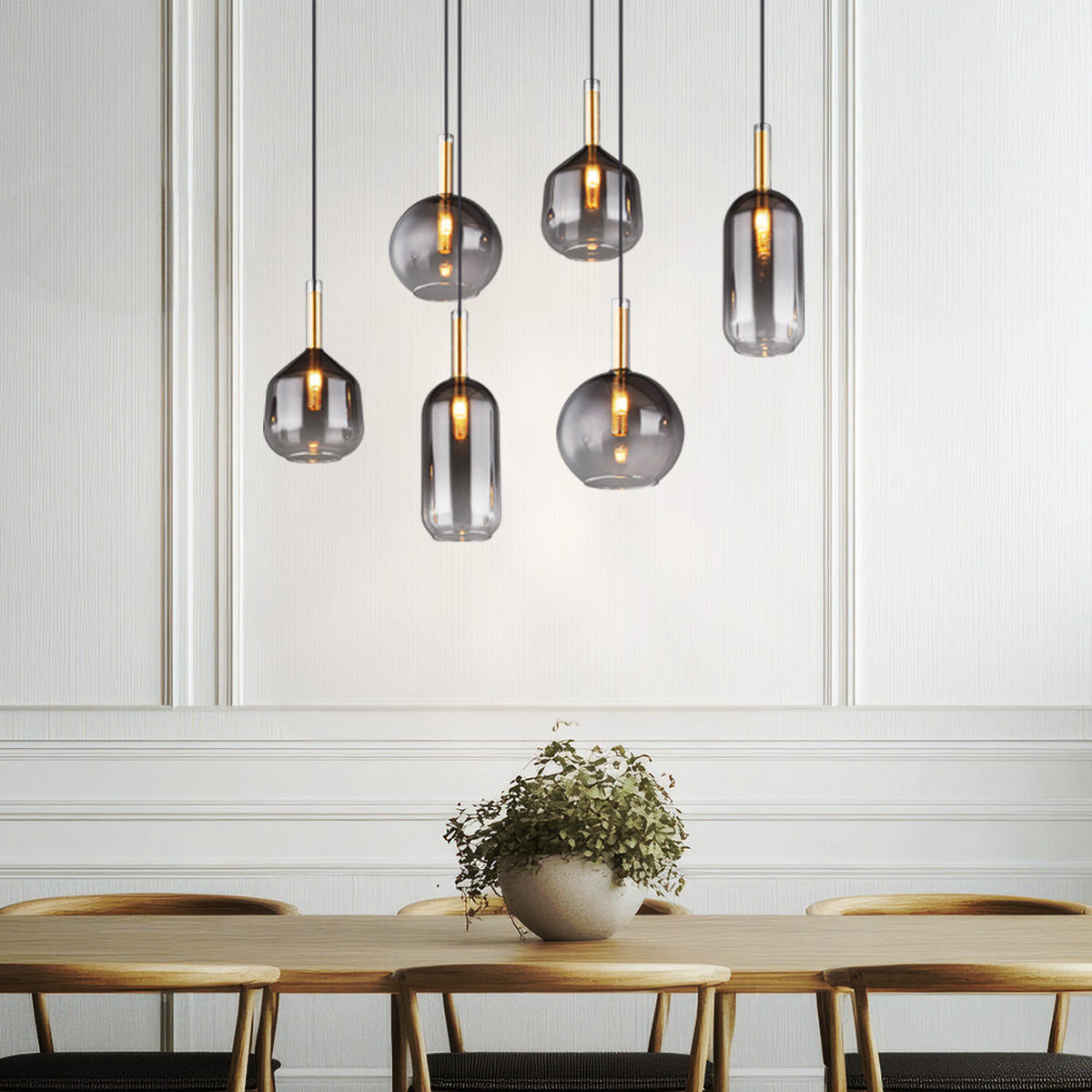 HÄNGELEUCHTE Metall Messing Rauchglas 6-Flammig - Messingfarben, Glas (85/36/120cm) - Globo Lighting