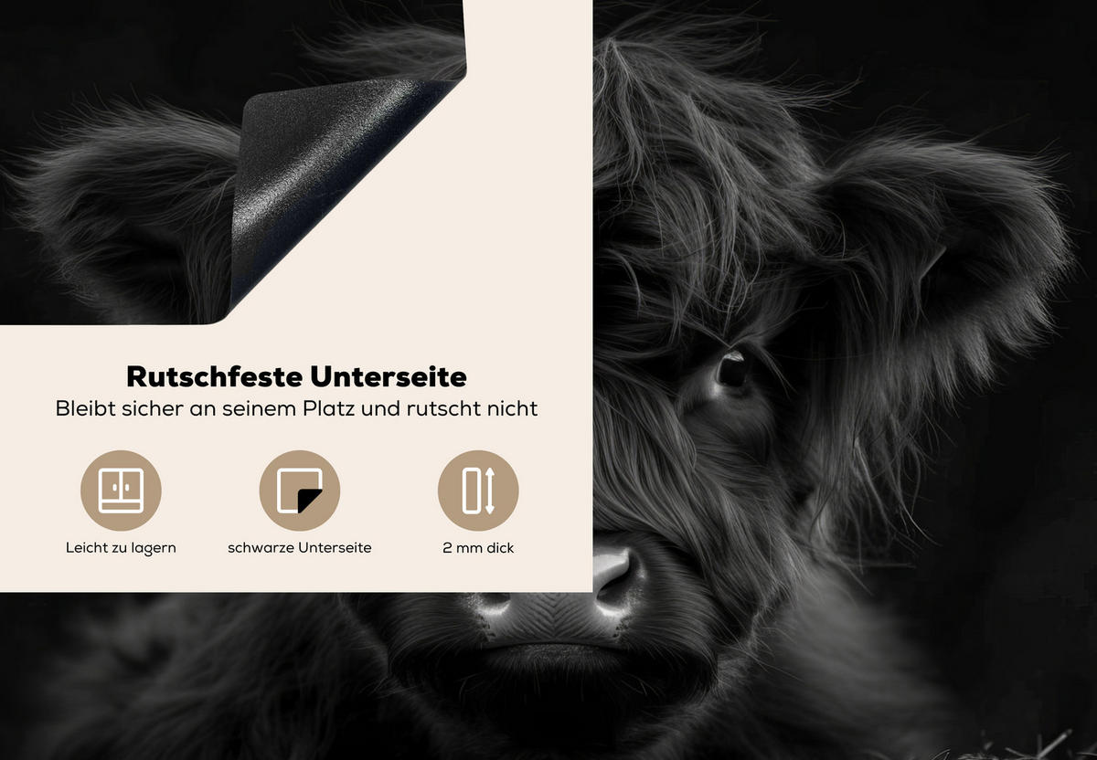HERDABDECKPLATTE Scottish Highlander - Schwarz - Kalb - Kuh Herdabdeckung Induktionsfeld 75x52 cm - Schwarz, Kunststoff (75/52/0.2cm) - MuchoWow
