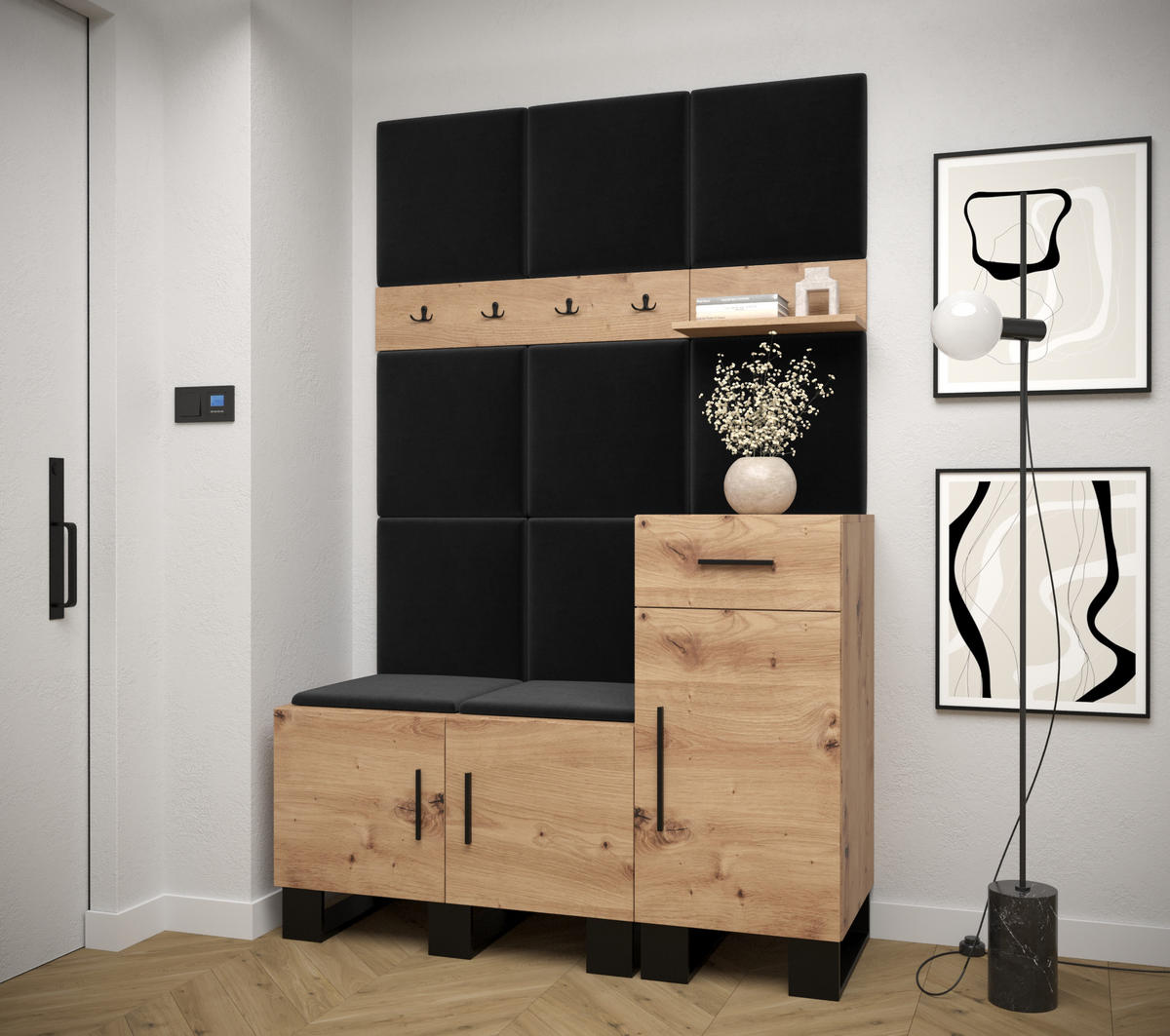 GARDEROBEN-SET 196/126/45,6 - Dunkelgrau/Schwarz, Holz/Kunststoff (126/196/45.6cm) - Abiks Möbel