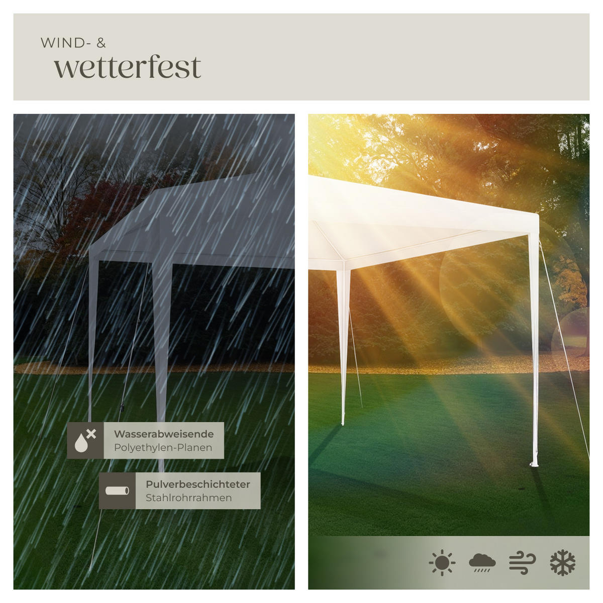 PAVILLON Farah,wasserdicht,weiß - Weiß, Kunststoff (300/250/300cm) - tectake