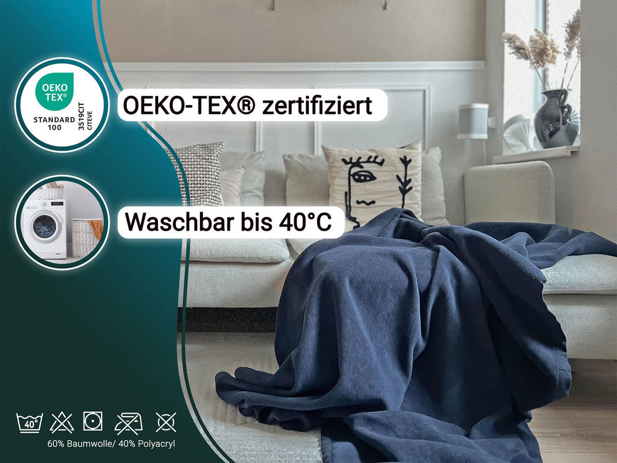 KUSCHELDECKE, 220x240 cm, 60% Baumwolle, 40% Polyacryl, Blau - Dunkelblau, Naturmaterialien (220/240cm) - Zollner
