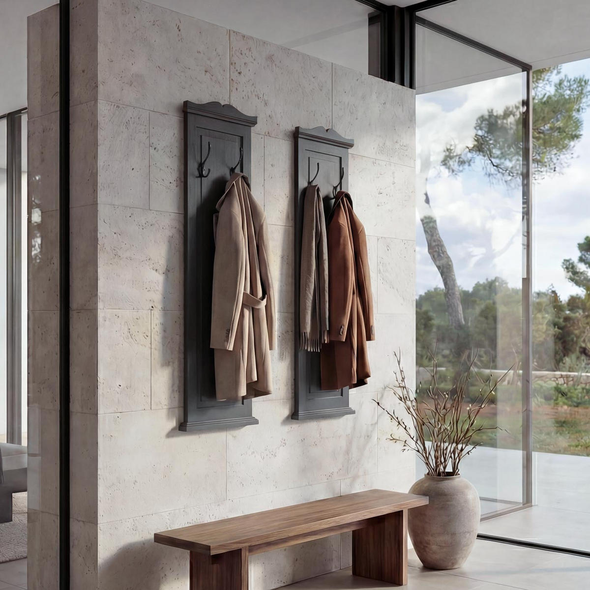 WANDGARDEROBE Grau 2er-Set - Grau, Holz (28/109/5cm) - MCW