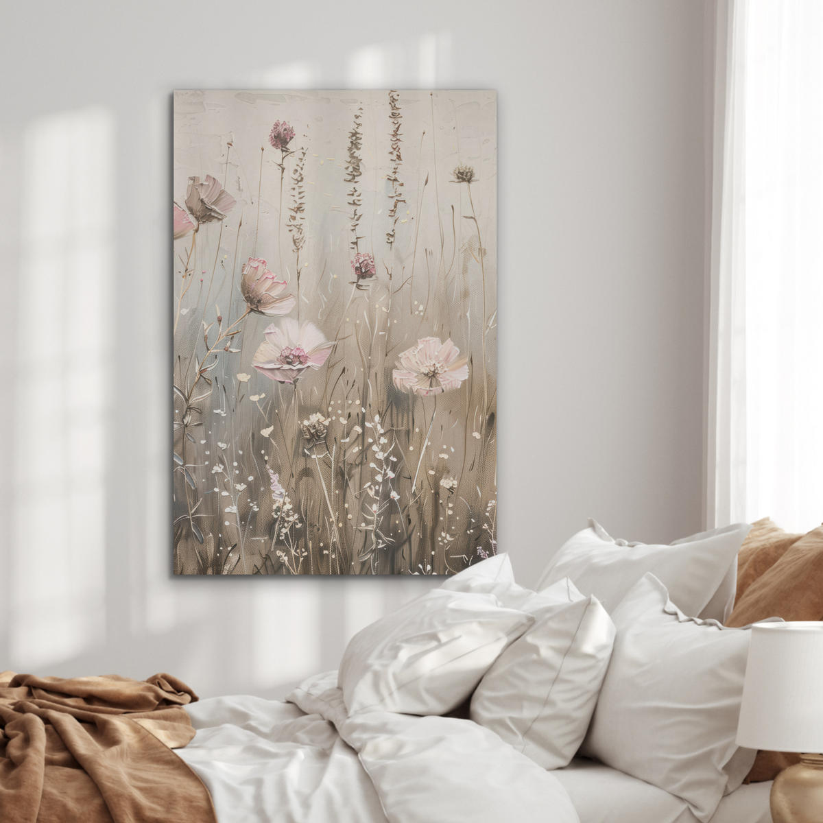 AKUSTIKPANEEL Blumen - Rosa - Modern - Beige 70x100 cm - Beige, Textil (70/0.9/100cm) - MuchoWow