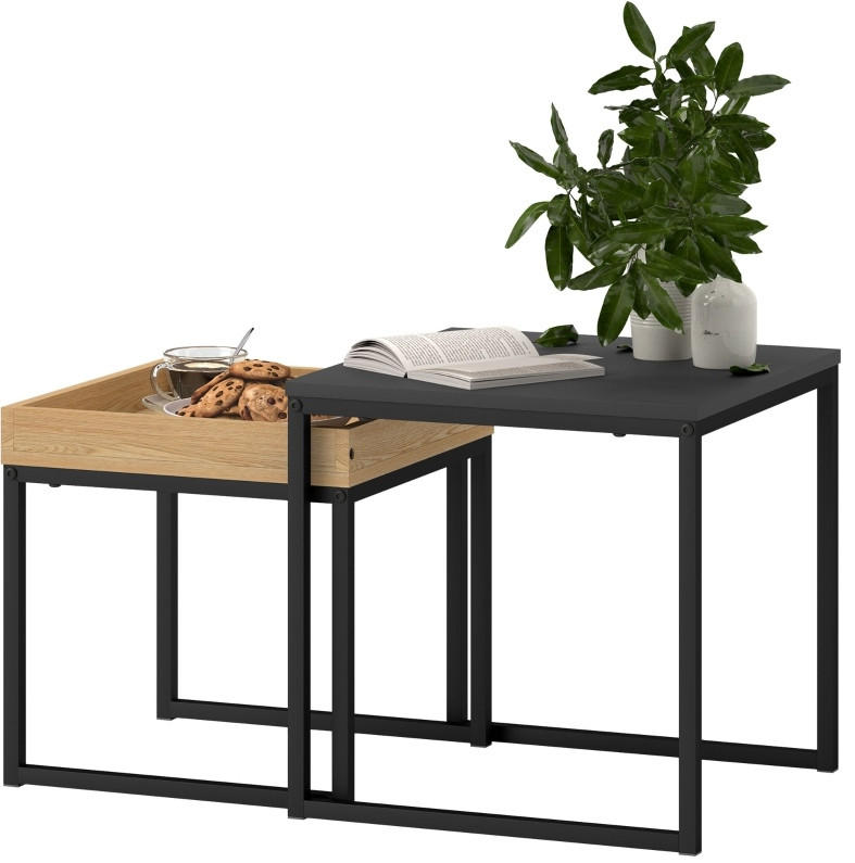COUCHTISCH 2er-Set 45/45/45 cm & 40/40/40 cm mit Tablett, Schwarz - Schwarz, Metall (45/45/45cm) - Flora Grace