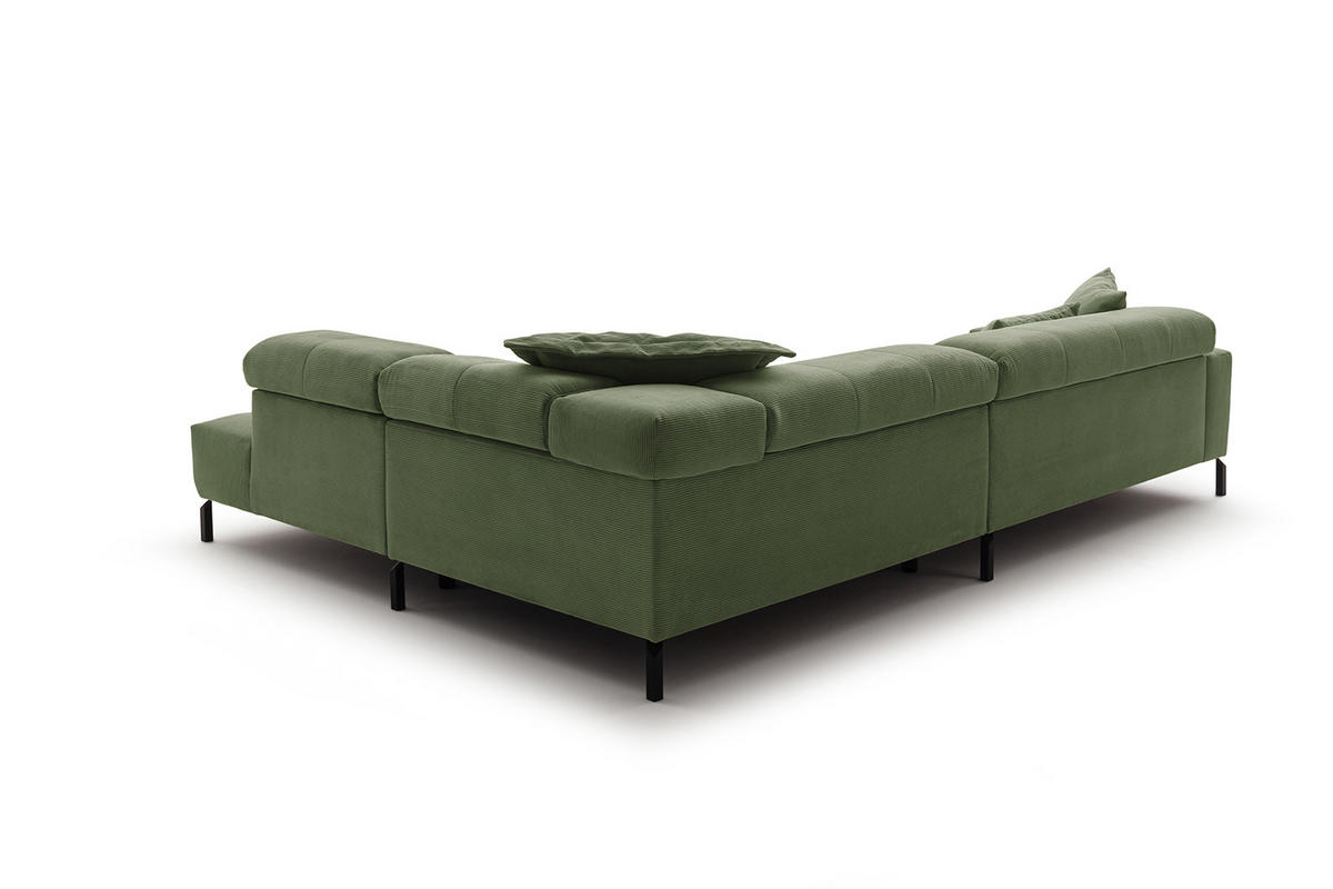 ECKSOFA MIT MOTORISCHEM SITZVORZUG OHIO Grün Cord - Schwarz/Grün, Textil/Metall (311/219cm) - KAWOLA